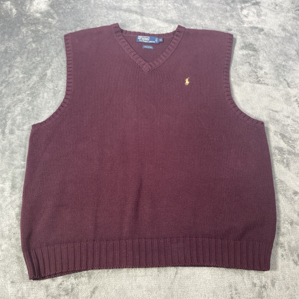 Vintage Polo By Ralph Lauren Sweater Vest Men XL Burgundy V Neck Tight Knit Golf